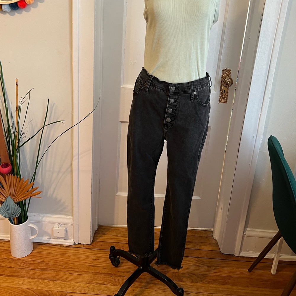 Madewell button front petite High Rise Skinny jeans with raw hem
